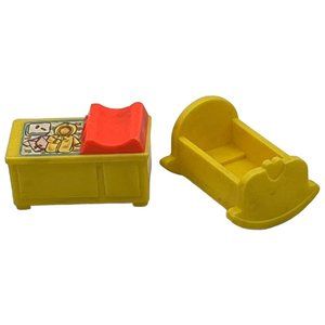 VTG Fisher Price Little People NURSERY CHANGING TABLE CRADLE Yellow 2 Pcs 1972